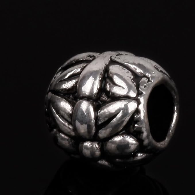 RUBYCA 50pcs Tibetan Silver Tone Spacer Beads Fit European Charms Bracelet Flower