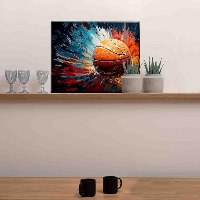 Aihonmin DIY Paint by Numbers,Basketball Theme,Canvas Oil Painting Kit for Kids & Adults,16x20Inch Drawing Paintwork Acrylic Pigment,for Boys Sports Room Hallway Decorative Painting Without Frame