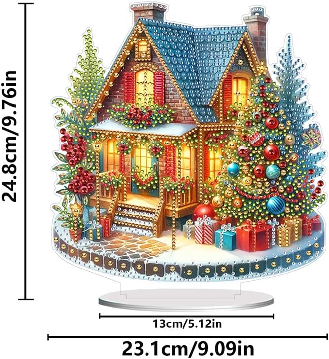 LAKEQUILL Christmas Diamond Painting Kits, House Tabletop Ornament, Stand Up Diamond Art Desktop Kits for Home Office Decor, New Year Gift