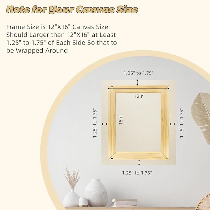 12x16 inch Stretcher Bars for Canvas Painting, Premium Wooden Frame Strips, Easy to Assemble Canvas Frame Kit, Ready-to-Hang Gallery Wall Art for Home Decor, DIY, Paint By Number