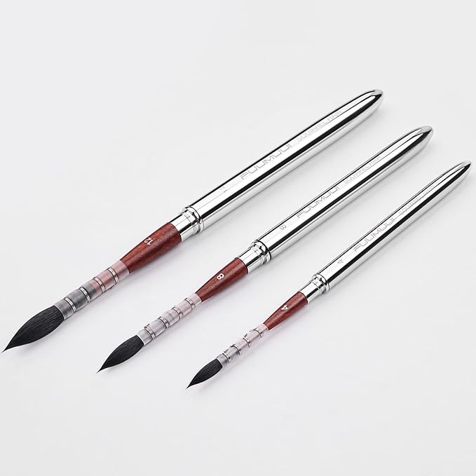 Squirrel Hair Travel Watercolor Brushes, Fuumuui 3pcs Natural Soft Squirrel Mop Round Fine Tip Quill Watercolor Travel Brushes with Leather Pouch for Watercolor Gouache Ink Painting