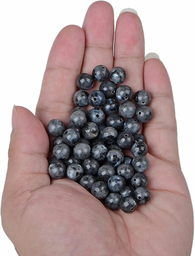 bymitel 140pcs natural crystal beads stone gemstone round energy healing loose beads with stretch cord for jewelry making bracelets anklets (larvikite labradorite, 8mm 140pcs)