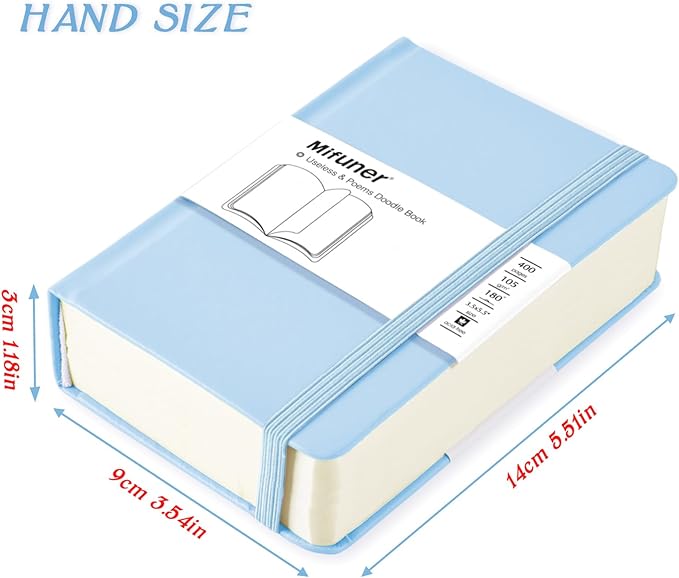 Mix Media Pad,3.5"x5.5" Small Hardcover Leather Art Sketchbook,105 GSM 200 Sheets/400 Pages Acid Free Artistic Painting Drawing Sketching Writing Paper, Handy Pocket Journal Notebook.Blue