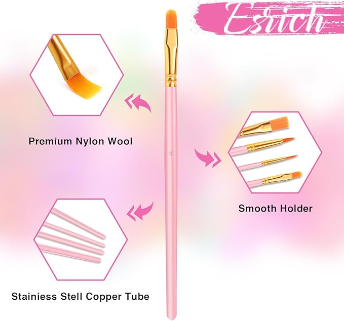 ESRICH Acrylic Paint Brushes Set, 20 Packs / 200 Pcs Nylon Hair Paint Brushes,Paint Brush Set Suitable for Oil, Watercolor,Rock Body Face Art, Adult Perfect Art Painting Craft Paint Brush Kits.