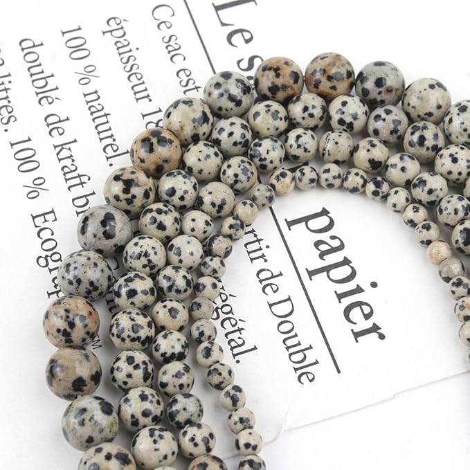 Stone Beads, 45pcs Dalmation Spot Jasper, 8mm Round Loose Beads for Jewelry Making, Bracelets, with Bag, String & Card