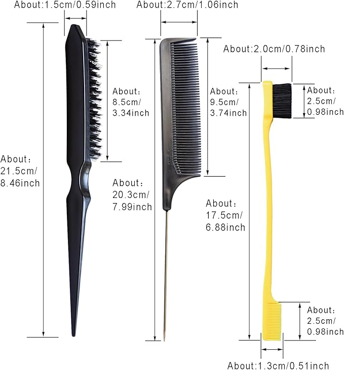 Crochet Hook for Hair Tool Set with 2 Pcs Crochet Needle, 1 Edge Brush, 1 Pointed Comb, 1 Teasing Brush and 2 Pcs Alligator Hair Clips for Hair Braid Extensions