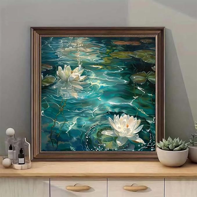 SHICERNHJ 5D Flower Diamond Painting Kits for Adults Beginner,Diamond Art Kits Lotus,DIY Full Round Drill Diamond Dots with Gem Art Craft for Adults Home Wall Decor 14 X 14 Inch