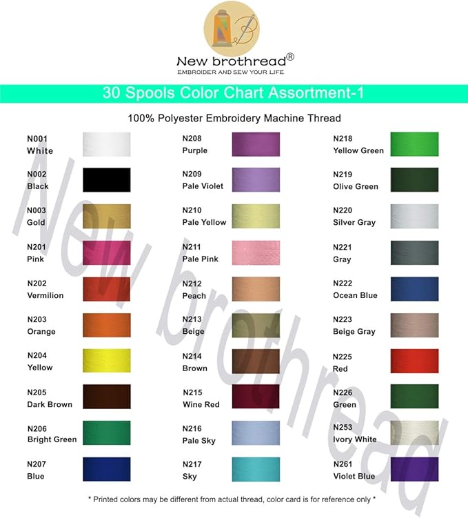 New brothread 30 Colors Polyester Embroidery Machine Thread Kit 500M (550Y) Each Spool - Colors Compatible with Janome and Robison-Anton Colors - Assortment 1