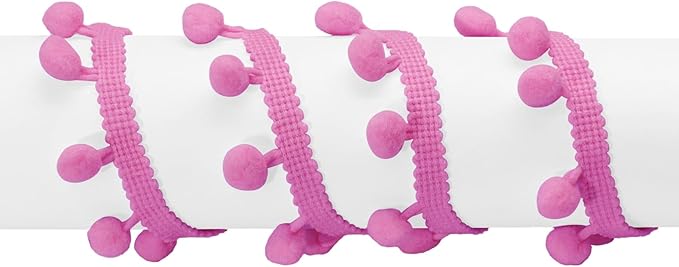 Homiest 10 Yards Pom Pom Trim for Sewing, 1 Inch Wide Dark Pink Ribbon Bundles Textured Fabric Fringe Ribbon, 13mm Ball Pompom Trim for DIY Crafts Curtain Clothes Pillow Home Decoration