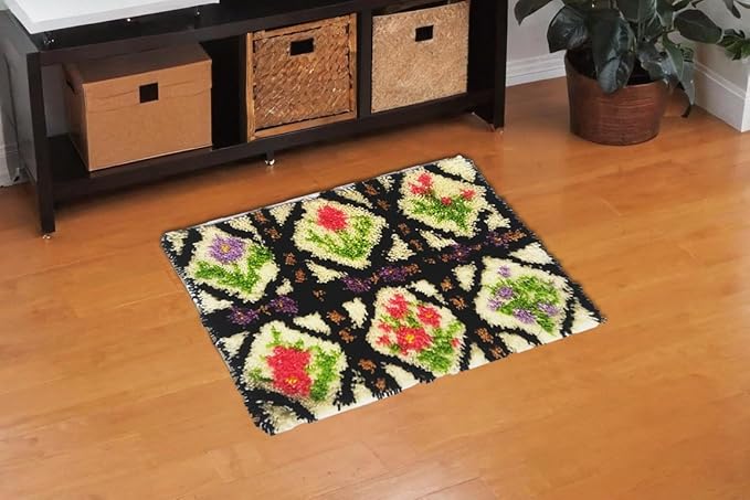 KitsMaster Latch Hook Kits for Adults, Crafts for Adults Women New Hobbies DIY Printed Canvas Rug for Home Decor Festival Gift 23.6''x15.8'' (Floral Trellis Bloom)