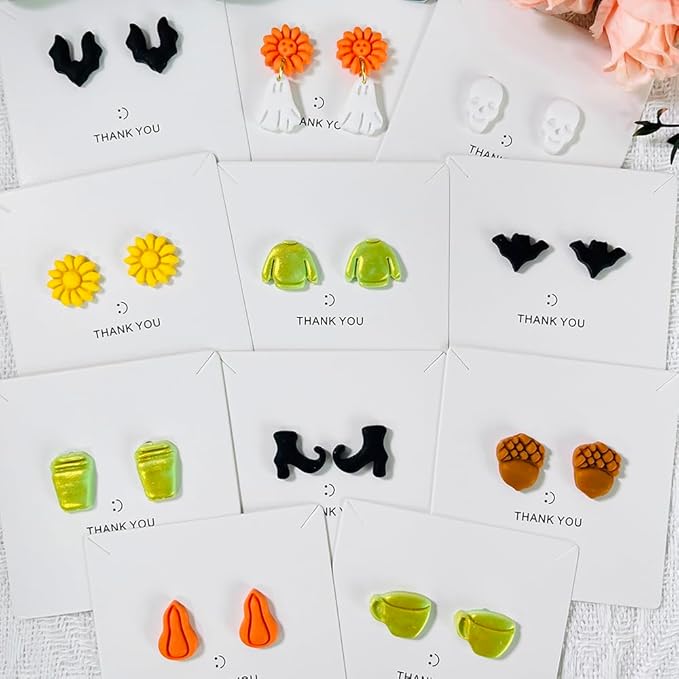 Xaekicr 12PCS Mini Halloween Clay Cutters for Polymer Clay Jewelry – Small Clay Earring Cutters, Fall Pumpkin Coffee Boot Shapes, Polymer Clay Tools & Molds Kit