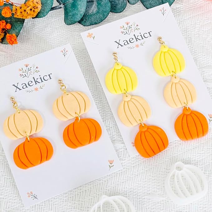 Xaekicr 2PCS Pumpkin Polymer Clay Cutters Set – Clay Earring Cutters for Fall Jewelry Making, Halloween Pumpkin Shape Clay Tools and Polymer Clay Molds