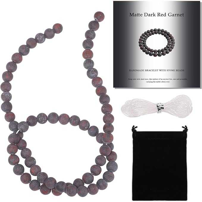 Stone Beads, 60pcs Matte Dark Red Garnet, 6mm Round Loose Beads for Jewelry Making, Bracelets, with Bag, String & Card