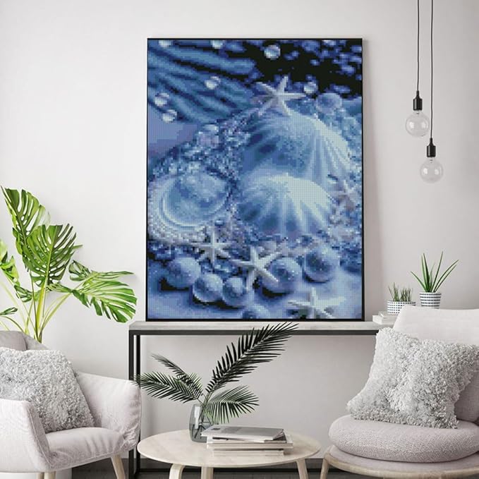 Seashell Stamped Cross Stitch Kits Summer Beach Cross Stitch Patterns,Dimensions Cross Stitch Kits Embroidery Kit Arts and Crafts for Beginners 15.7x11.8 inch