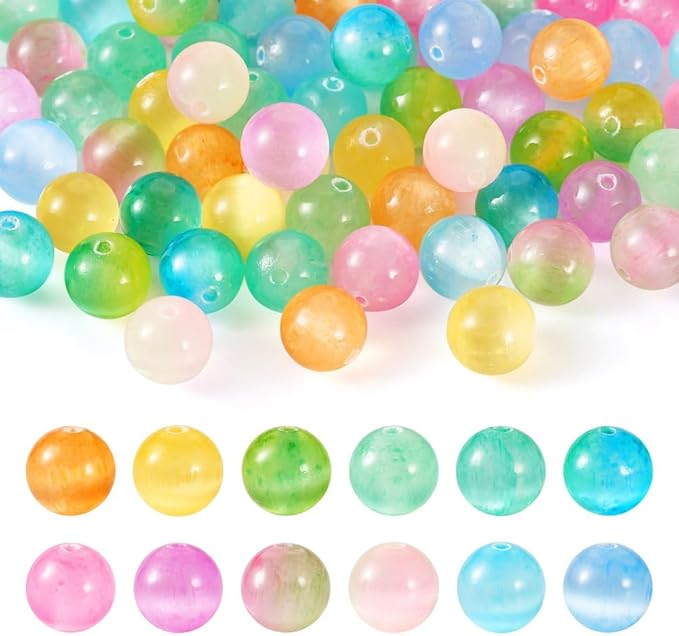 FASHEWELRY 60pcs Natural Selenite Beads 8mm Mixed Color Loose Gemstone Beads Healing Crystal Beads for DIY Bracelet Necklace Earring Jewelry Making
