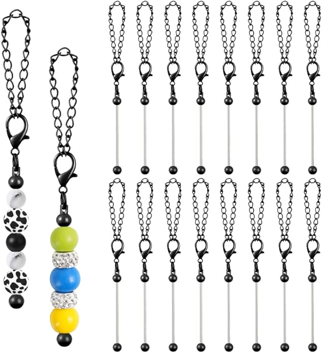 16PCS Beadable Keychain Bar Bulk, Metal Blank Beaded Keychain Bar for Beads DIY Crafts Charms Jewelry Making Supplies
