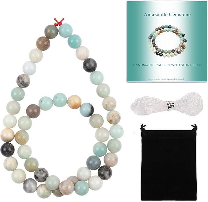 Stone Beads, 45pcs Amazonite, 8mm Round Loose Beads for Jewelry Making, Bracelets, with Bag, String & Card
