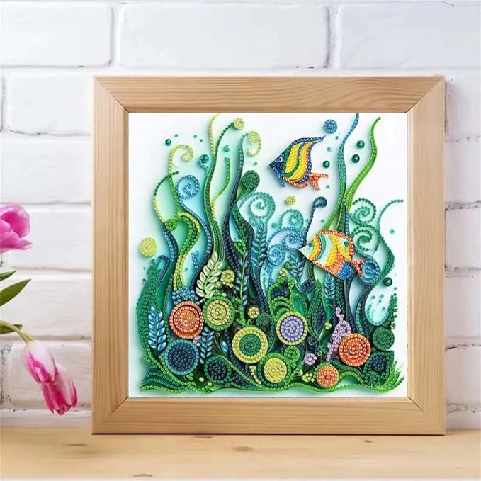 ZQEATRY Fish Seaweed Diamond Art Kits for Adults,DIY Specail Shape Diamond Painting Kit for Adult Beginners,5D Diamond Painting Gem Art Home Wall Decor 12 x 12inch