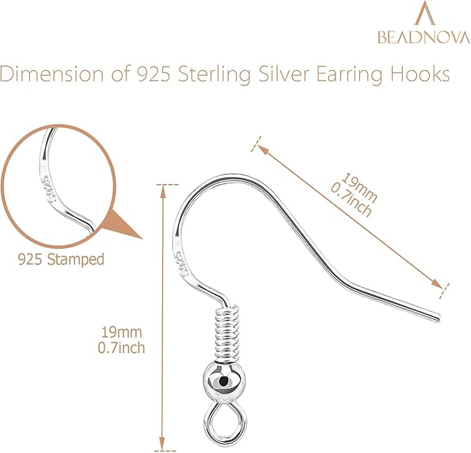 beadnova 925 sterling silver earring hooks 12pcs earring findings kits with backs fish hook ear wire for jewelry making diy ear post supplies (12pcs earwires and 12 pcs backs)