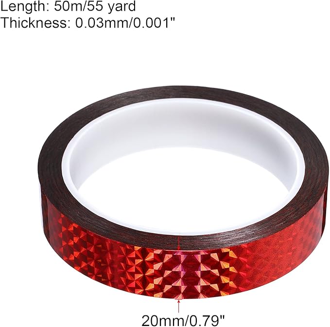 PATIKIL Prism Tape 0.8 Inch x 55 Yards, Holographic Metalized Reflective Adhesive for Detailing Accent Wall Decor Art, Red
