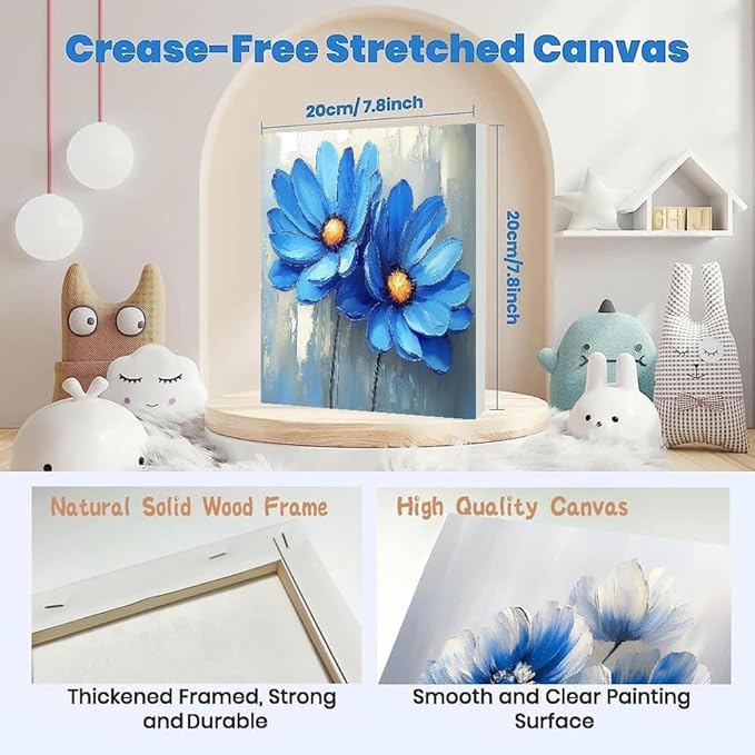 Fotasmua 4 Pack Paint by Numbers Kit for Adults Kids, Easy Framed Adults Paint by Numbers Kits, DIY Simple Flowers Acrylic Oil Painting Number Kits for Home Wall Decor (8 x 8 Inch)