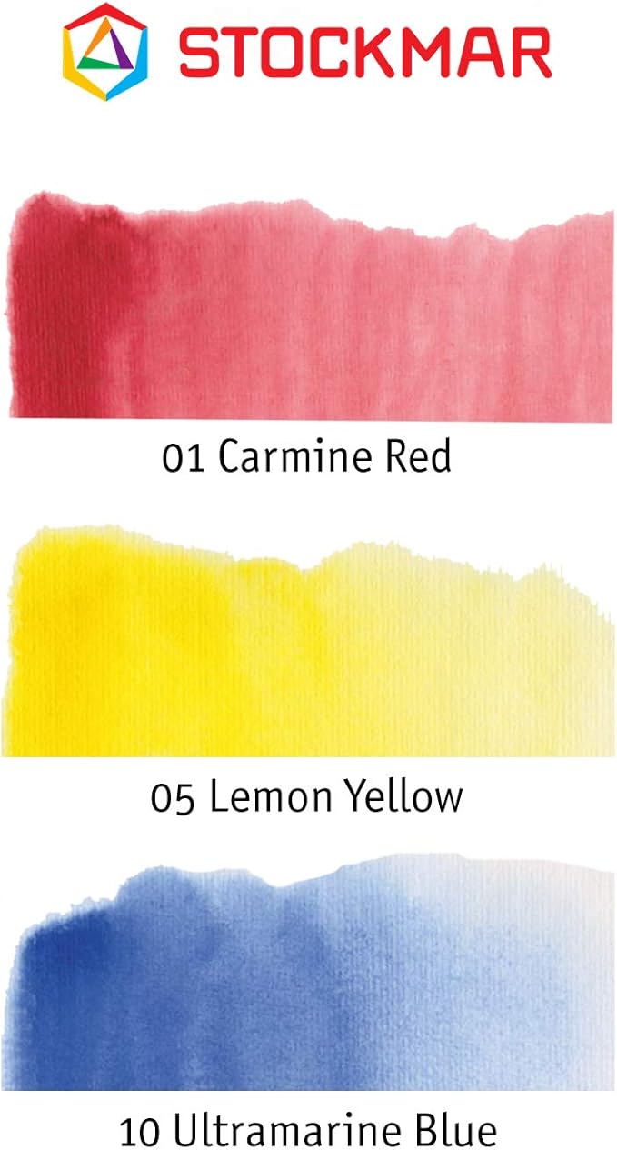 Stockmar Watercolor Paint Set - Includes Carmine Red, Lemon Yellow, Ultramarine Blue- Washable Paint for Kids, Students, & Artists (3 Bottles, 20 mL)