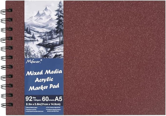 5.8x8.3in Sketch Book, 60Sheets Spiral Bound Notebooks, Bright White 92lbs/150gsm Acid-Free Drawing Paper for Painting,Sketching, Professional Sketch Pad for Artists, Beginners. BW-Wine Red