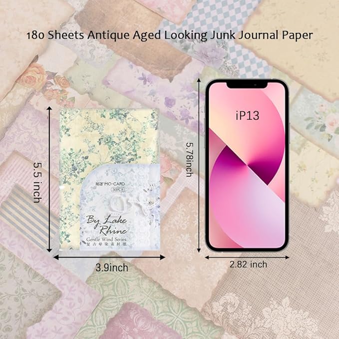 180 Sheets Vintage Scrapbook Paper, Journaling Scrapbooking Supplies, Antique Aged Looking Background Paper for Junk Journals Card Making Mixed Media Decoupage Craft Arts Deco