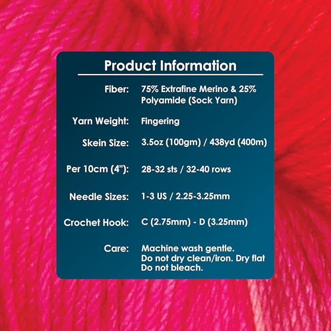 KnitPro Symfonie Fingering Weight Hand Dyed Variegated Yarn Skein | Extra Fine Merino Wool & Polyamide Blend for Knitting & Crocheting, Oeko-TEX Certified 400m, 100g | Terra Rhubarb
