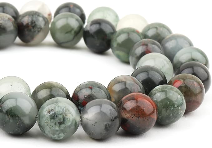 Natural Stone Beads for Jewelry Making - 10mm Gemstone Round Beads for Bracelets(35-37pcs, African Bloodstone)