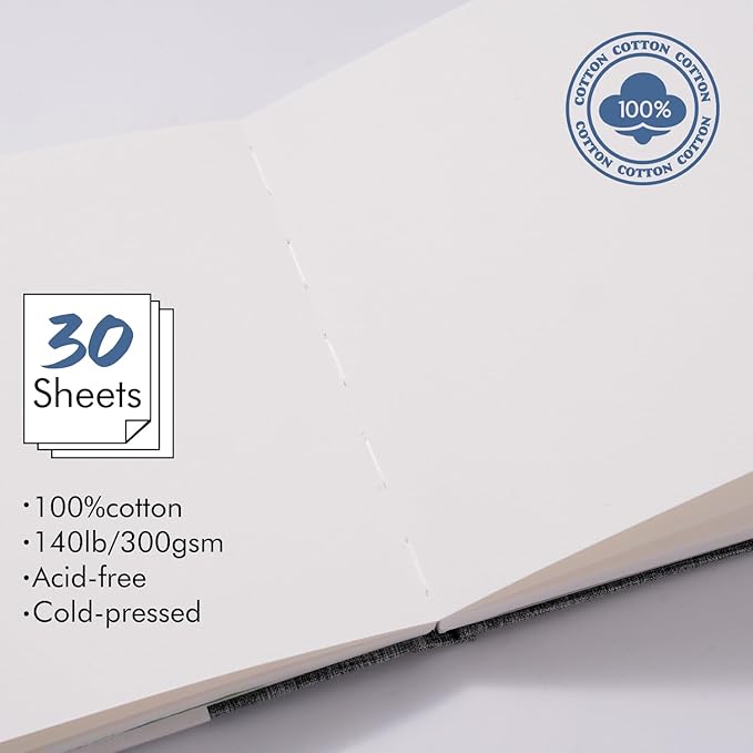 Watercolor Sketchbook, Fuumuui 7.6"x7.6" Watercolor Journal with 30 Sheets 140 LB (300 GSM) Cotton Paper for Painting, Drawing, Art Journaling, Sketchbook As Travel Notebook