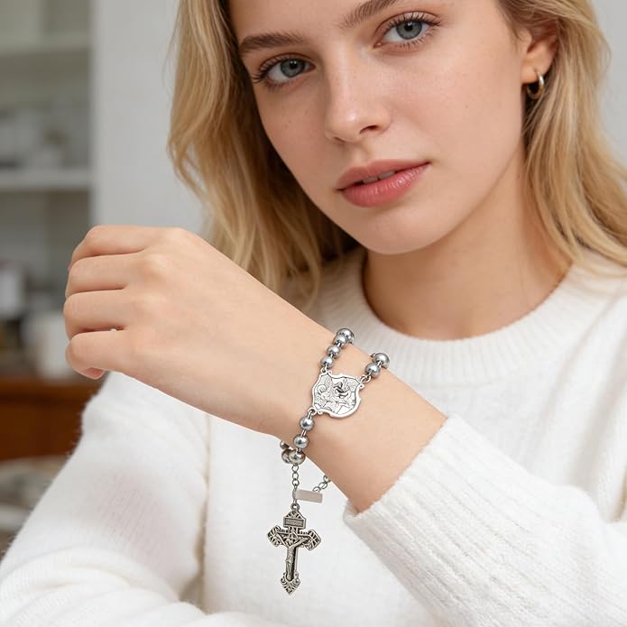 4 Sets Saint Michael Medals & Pardon Crucifix for DIY Rosary Making,Silver Religious Centerpiece Charms for Bracelets/Keychains & Catholic Craft Supplies,St Michael Rosary Making Kit