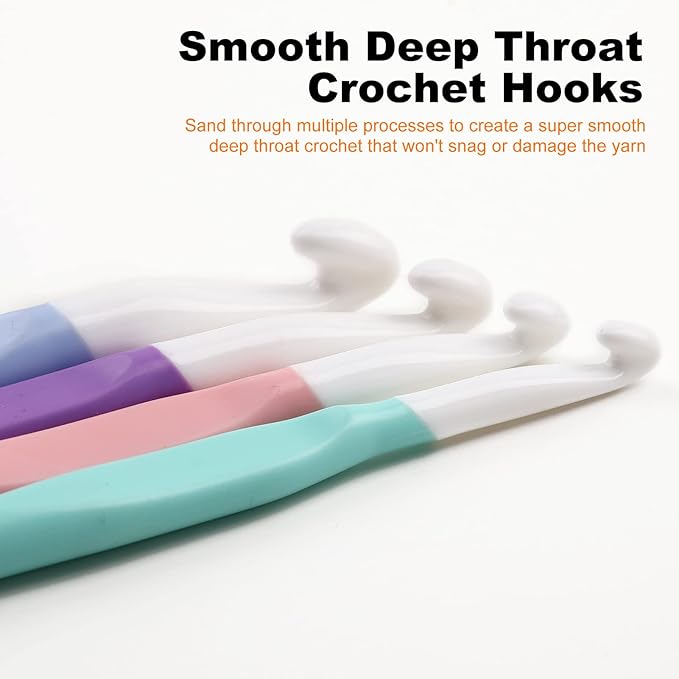Large Sizes Crochet Hooks 8mm, 10mm, 12mm, 15mm Rubber Handle Crochet Hook 4PCS- Ergonomic Handle Crochet Hooks Weaving Tools for Knitting Blankets, Shawl and Carpet