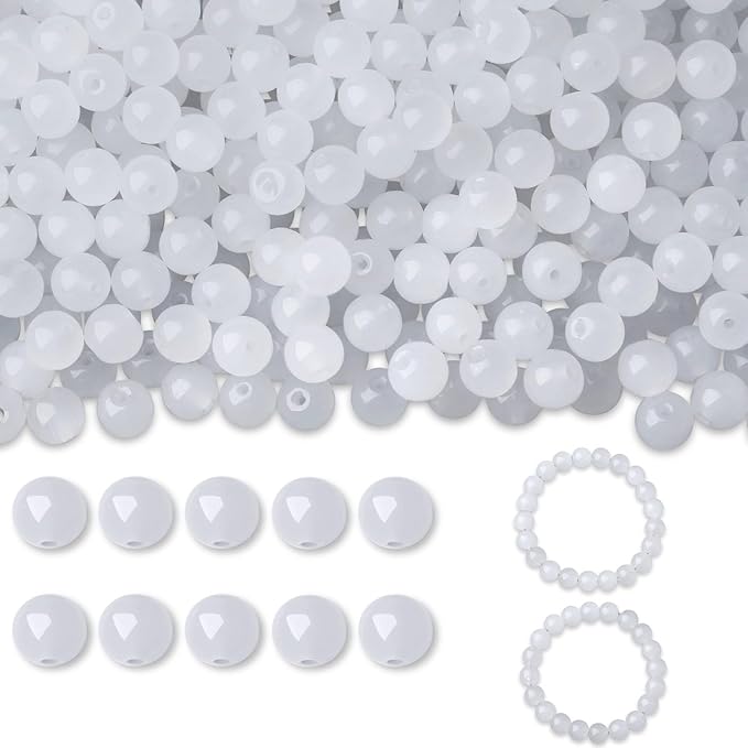 500Pcs White Round Glass Beads 8mm for Necklaces, Clear Glass Crystal Beads for Bracelet Making Kits Earring Bracelets and DIY Crafts(White)