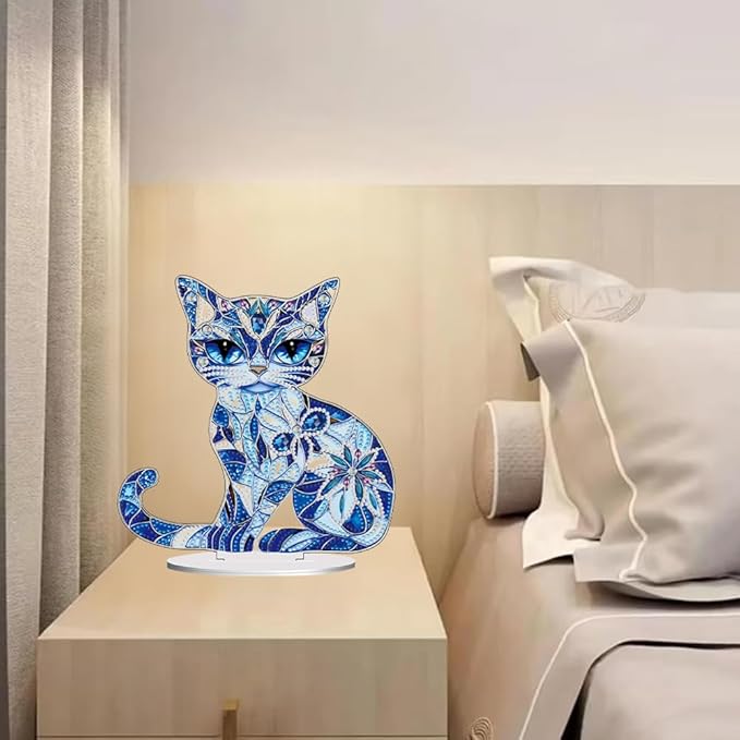 hyzsj DIY Diamond Desktop Ornament Cat,Crystal Diamond Art Painting Tabletop Ornaments Single Sided,Ornament for Adult Beginner Home Office Decor Crafts Gift
