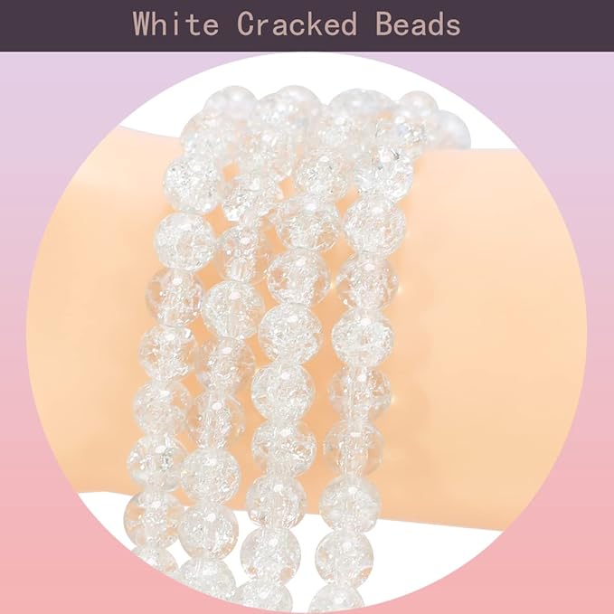 450pcs Silver White Crackle Glass Beads Handcrafted Round Lampwork Smooth Loose Beads for DIY Bracelet & Jewelry Making 8mm