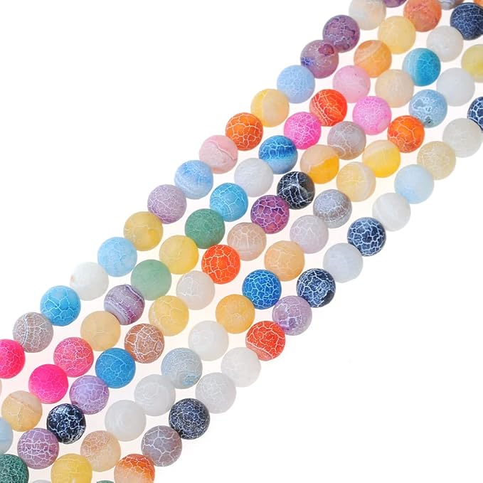 8mm Natural Colorful Frosted Agate Gemstone Round Loose Beads Crystal Stone Bracelet Necklace Accessories Crafts for Jewelry Making DIY,1 Strand 15"