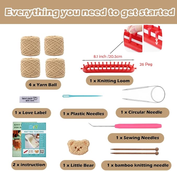 Novelchet Scarf Knitting Loom Kit for Beginners,Knitting Loom Set with Plush Yarn,Knitting Needle and Circular Needle for Scarf,Best Gift