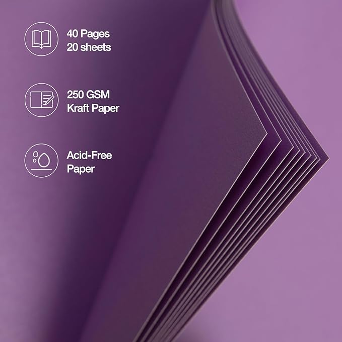 potricher 7 x 7 Inch DIY Scrapbook Album 40 Pages Hardcover Kraft Paper Scrap Book Photo Albums Memory Book for Wedding and Anniversary Family (Purple, 7 Inch)