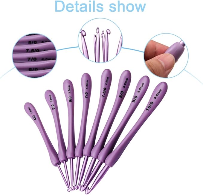 Crochet Hooks Kit High Quality Aluminum Large-Eye Blunt Needles Ergonomic Handle Crochet Hooks Needles for Arthritic Hands 8 Pcs