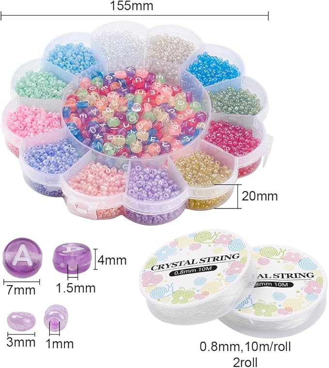 3250 Pcs 3mm Glass Seed Beads Bracelet Making Kit, Small Beads Friendship Jewelry Craft Kit with Letter Beads & Elastic Cord, DIY Art Craft Gift for Girls