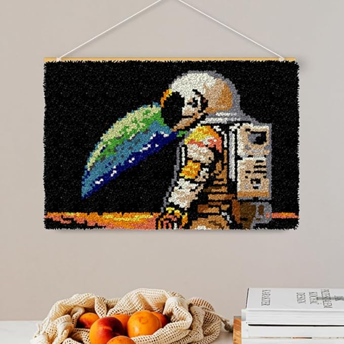 DL-YTG Latch Hook Kits Rug Extraterrestrial Crochet Yarn Cushion Colour Pre-Printed Canvas Cover Rug Needlework DIY Hook and Latch Kit Christmas Home Decoration 60X40cm/24x16 inch