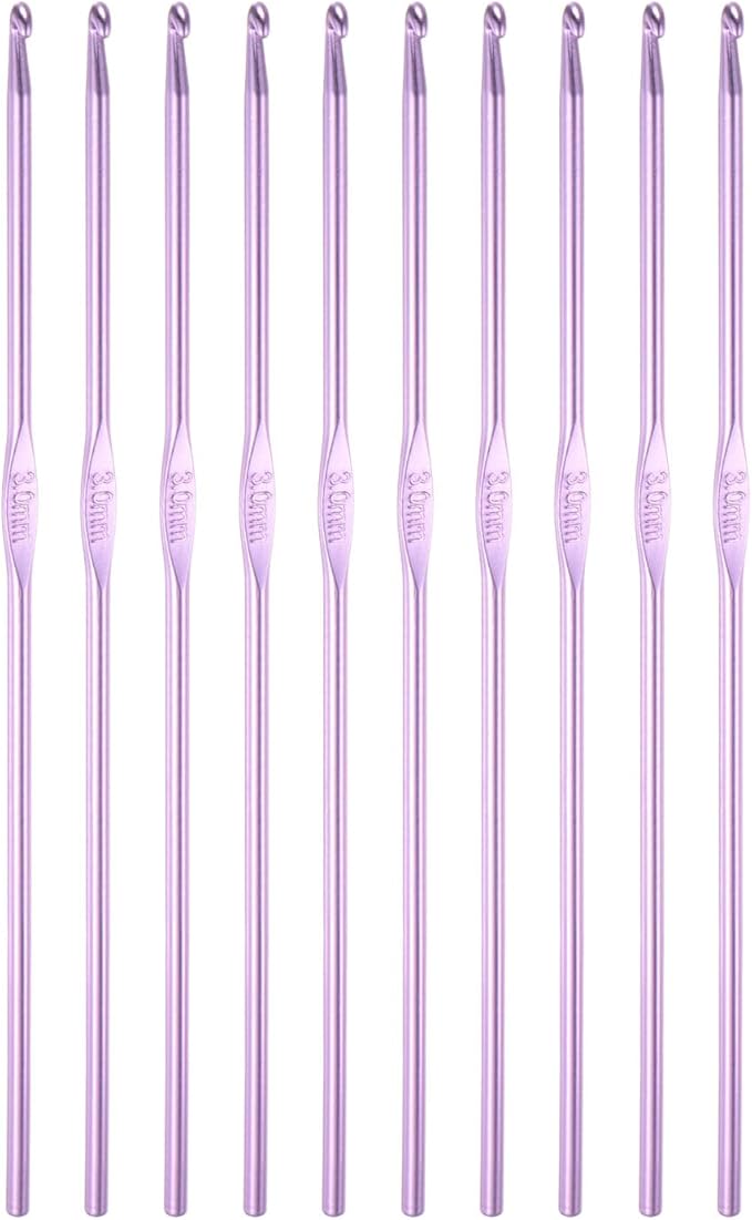uxcell Aluminum Crochet Hook 3mm Knitting Needles for DIY Craft Yarn Purple 10Pcs
