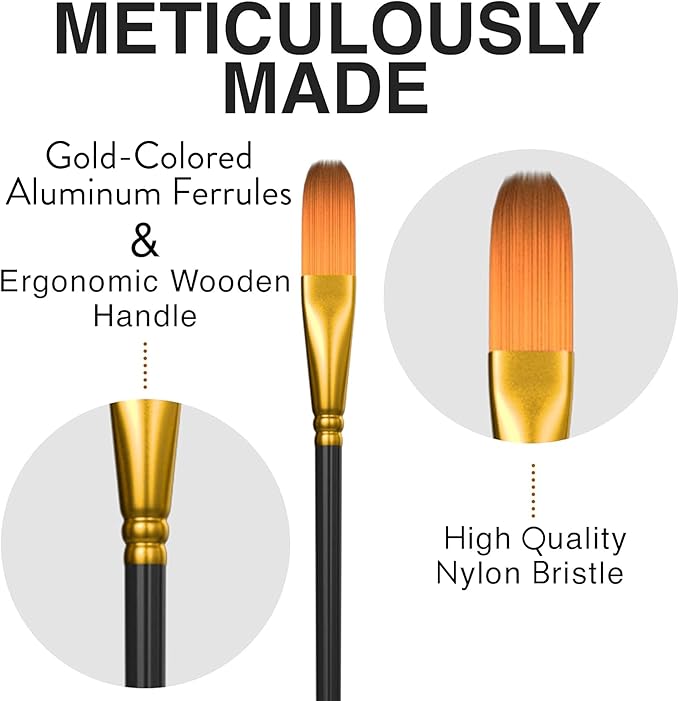 Professional Artist Paint Brush Set of 12 - Painting Brushes Kit for Kids, Adults Fabulous for Canvas, Watercolor & Fabric - for Beginners and Professionals - Great for Water, Oil or Acrylic Painting