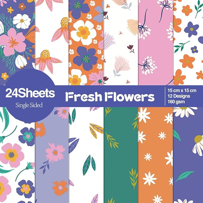 6x6” 160gsm cardstock Single Sided Scrapbooking 24 Papers Pad vintage decoupage scrapbook kit patterned paper junk journal supplies journaling supply scrap paper crafting Fresh Flowers