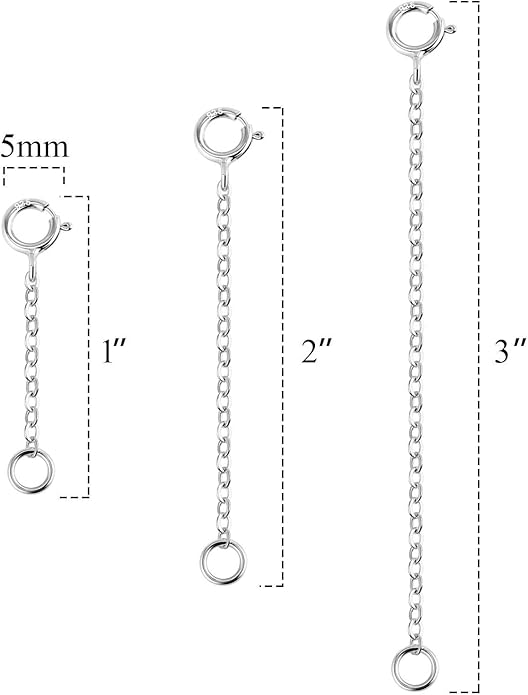 3 Pcs 925 Sterling Silver Necklace Extenders for Women Durable Strong Removable Necklace Bracelet Anklet Extension Jewelry Making Chains