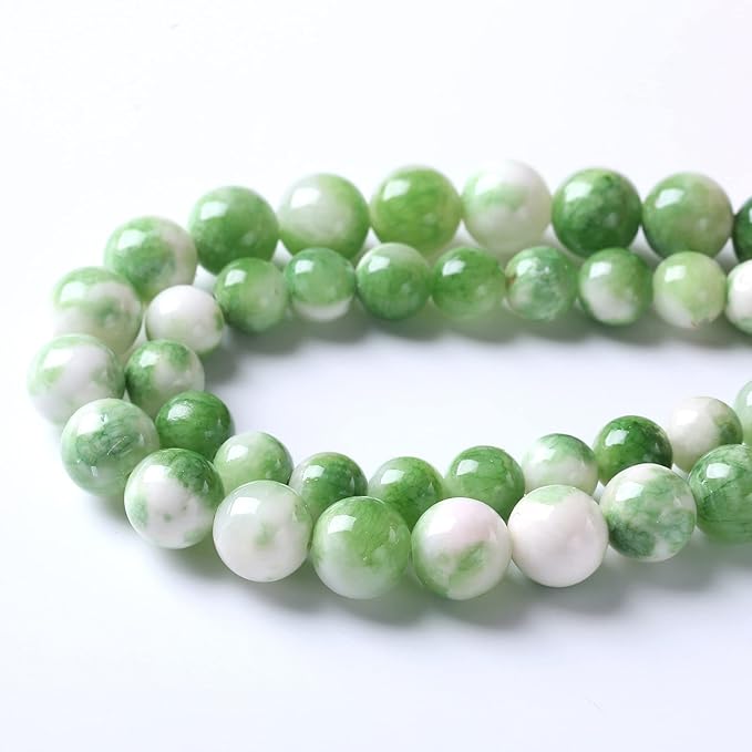 45pcs 8mm Natural Green White Persian Jade Stone Round Beads for Jewelry Making Loose Spacer Beads DIY Bracelets Necklaces 15" (8mm, Green Persian Jade)