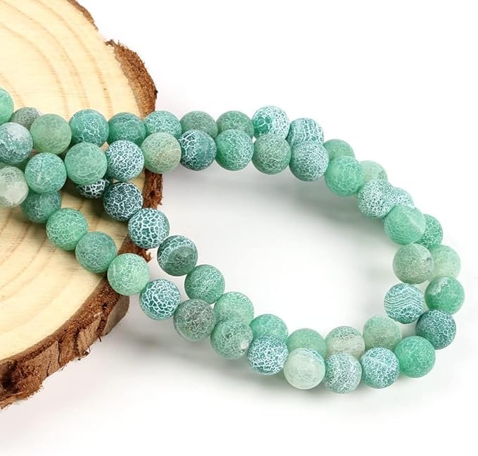 Stone Beads, 45pcs Matte Green Weathered Agate, 8mm Round Loose Beads for Jewelry Making, Bracelets, with Bag, String & Card