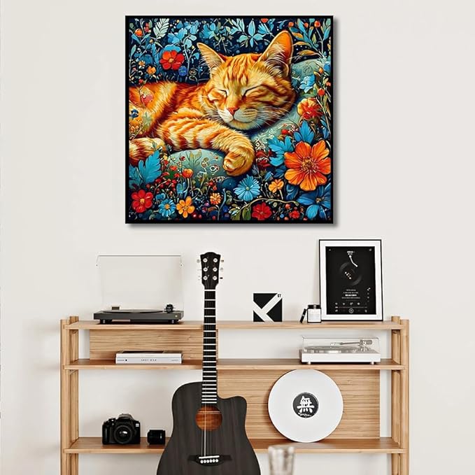 igoodom Diamond Art Kits for Adults, Cat Diamond Painting Kit, Full Drill Round Cat Diamond Art Kits, DIY Gem Art and Crafts for Home Wall Decor Gift 14x14inch