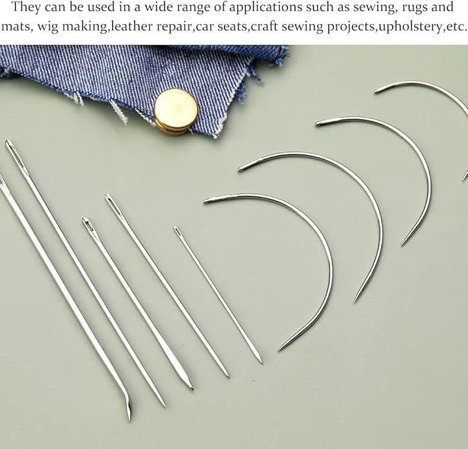 9 Pcs Heavy Duty Hand Sewing Needles Kit,Leather Sewing Needles with 5 Leather Hand Sewing Needle and 4 Curved Needle for Home Upholstery,Leather Needles for Hand Sewing,Carpet Canvas Repair…